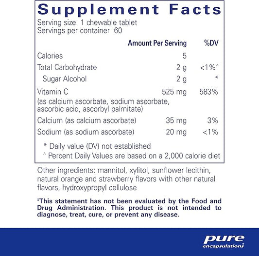 Pure Encapsulations Vitamin C Chewables | Support for Healthy Immune Function and Antioxidant Support* | 60 Chewable Tablets | Natural Orange-Strawberry Flavor
