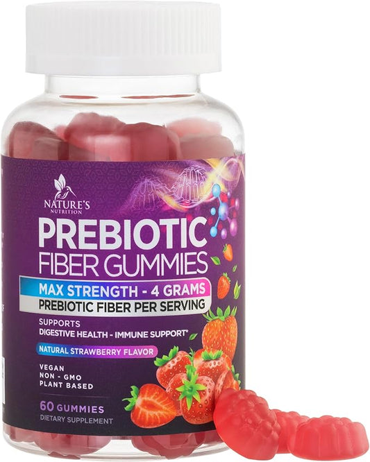 Fiber Gummies for Adults, Daily 4g Gummy Fiber Supplement, Prebiotic Digestive Health Support - Plant Based Soluble Fiber, Supports Regularity & Digestion for Adults Non-GMO - 60 Gummies