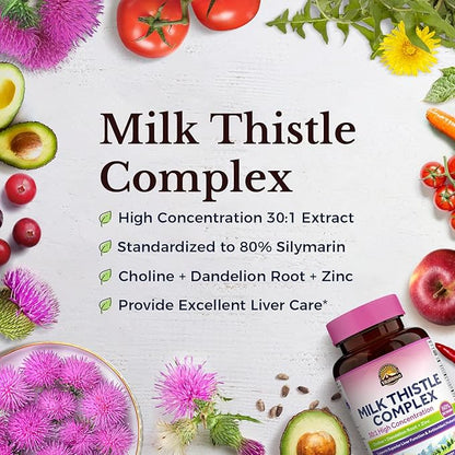 VITALITOWN Milk Thistle Complex 30X Extract 80% Silymarin 600 mg 60 Veggie