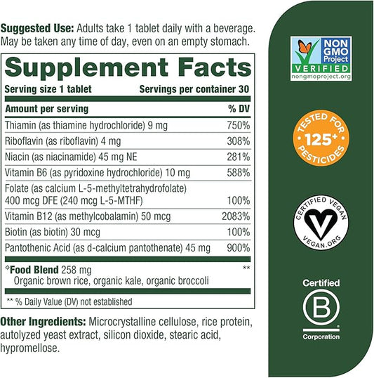 MegaFood Balanced B Complex 8 B B6, Vitamin B12, Folate, 30 Tabs