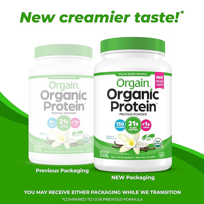 Orgain Organic Vegan Protein Powder, Vanilla Bean 21g Plant 4g Prebiotic 2.03 lb