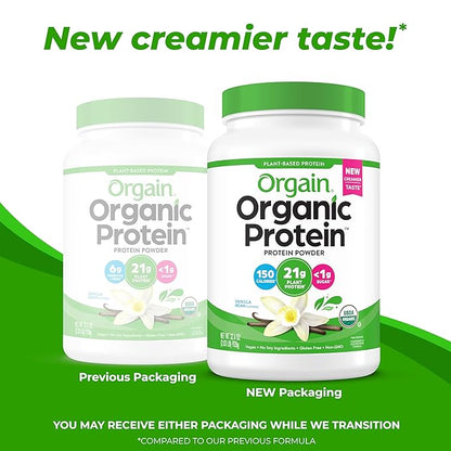 Orgain Organic Vegan Protein Powder, Vanilla Bean 21g Plant 4g Prebiotic 2.03 lb
