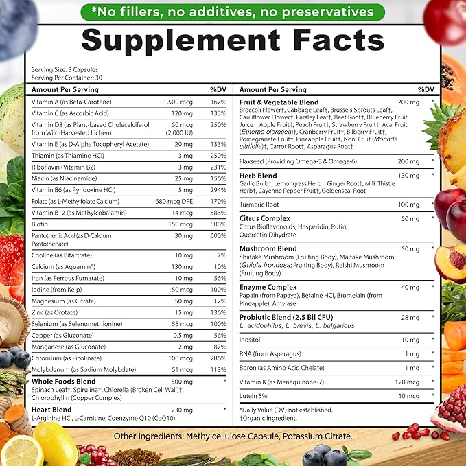Vegan Whole Food Multivitamin with Iron, CoQ10, Omegas, 90 Count