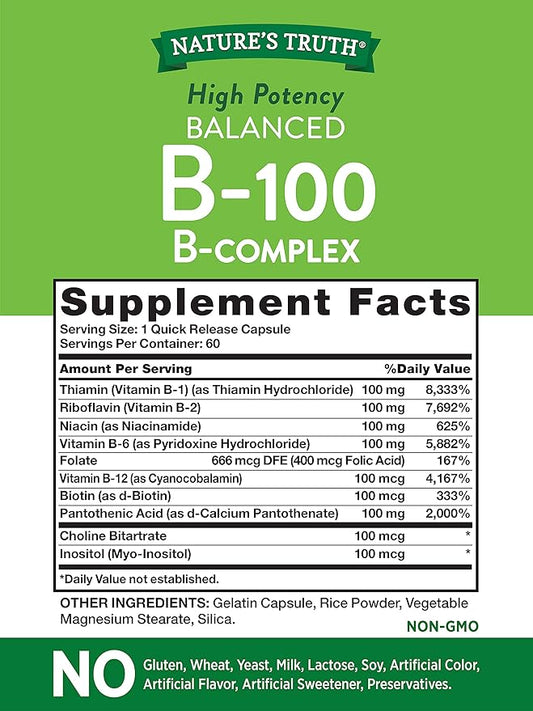 Nature's Truth Vitamin B Complex 60 Capsules B-100 |