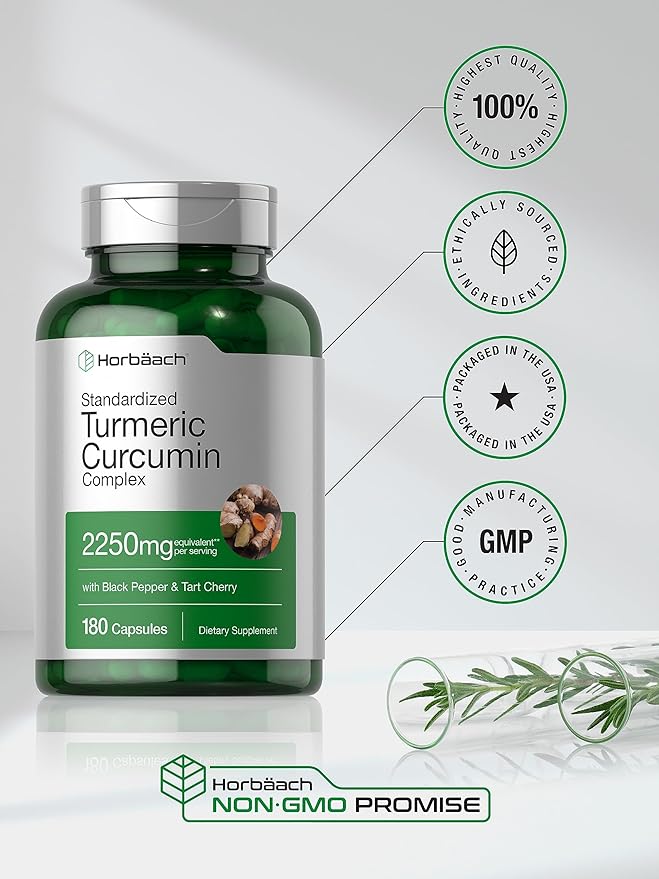 Horbäach Turmeric Supplement with Black Pepper 2250mg 180 Capsules