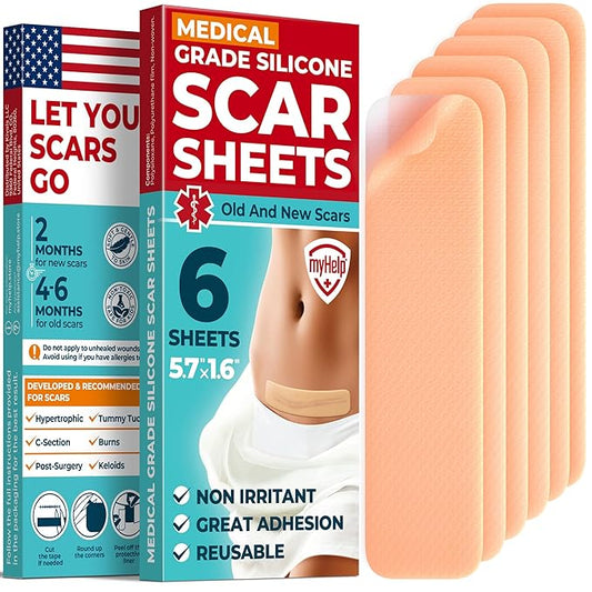 Medical Grade Silicone Scar Sheets 6pk (5.7”x1.6”) (5.7”x1.6”) -