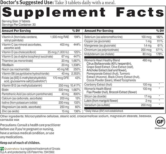 Dr. Sinatra Heart Healthy Multivitamin 1000 IU, B12, C, 90 Tablets (30-Day Supply)