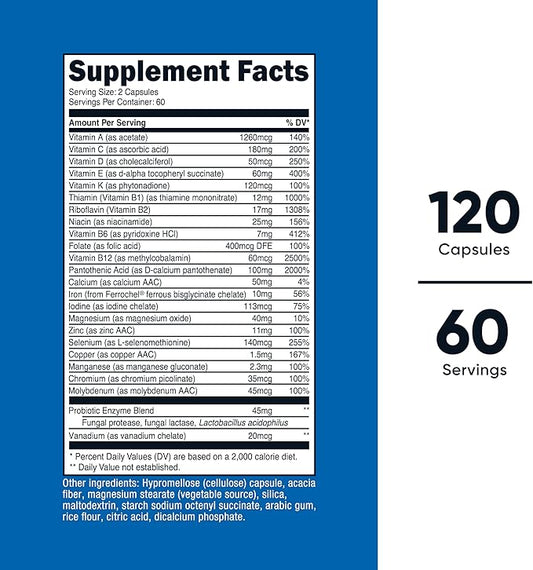 Nutricost Multivitamin with Probiotics 120 Vegetarian Capsules
