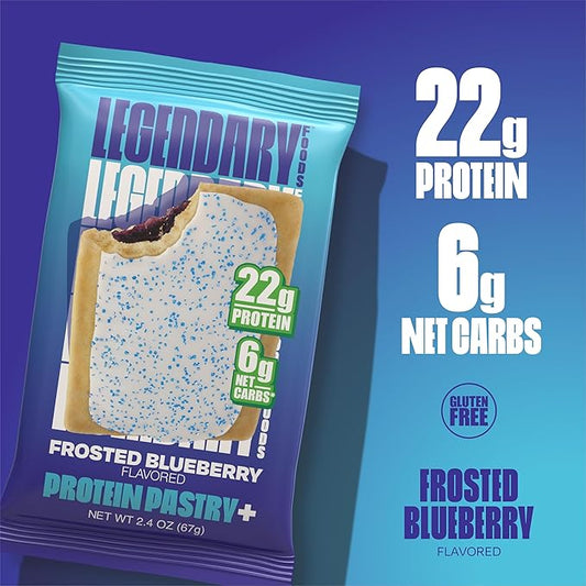 Legendary Foods 22g Protein Pastry+ Premium Low Carb Meal Replacement Bar - Low Glycemic, Gluten Free Protien Snacks - Healthy Keto Snack Box, 8x Zero Sugar Energy Bars - Bariatric Diabetic Friendly