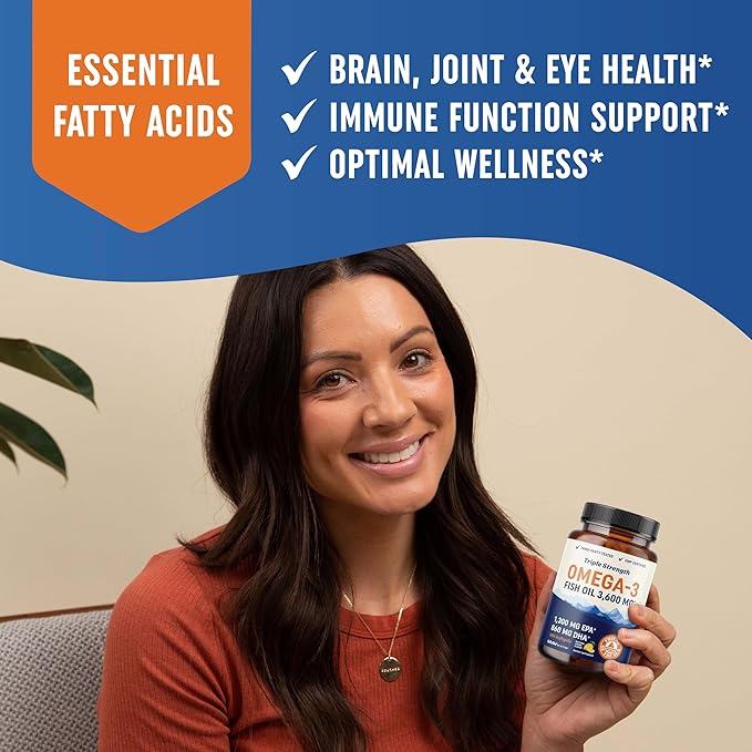 Triple Strength Omega 3 Fish Oil 3600 mg 2100mg of Omega-3 Fatty 1300mg EPA 860mg DHA (180 Ct)
