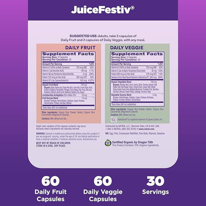 Natrol JuiceFestiv, The Ultimate Fruit and Veggie Super-Food to Support Balanced Nutrition and Overall Well-Being, Plus Antioxidants for Cellular Health, 60 Capsules (2-Count), Up to a 30 Day Supply