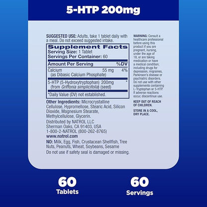 Natrol 5-HTP 200mg, Dietary Supplement Helps 60 Time 60 Day