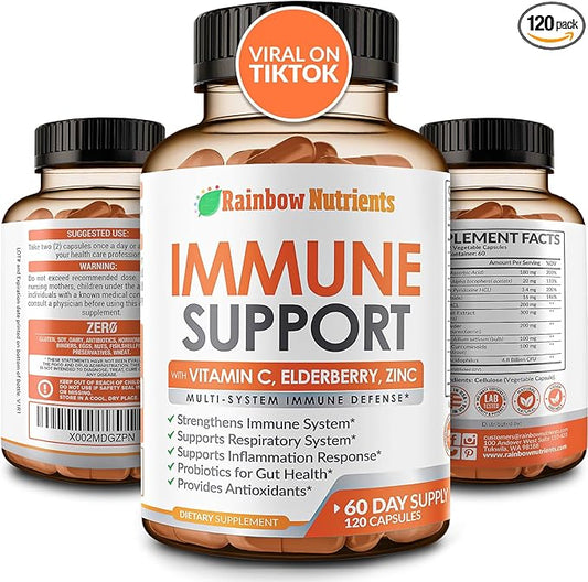 10 in 1 Immune Support Supplement (No Fillers) | Vitamin C, Zinc, Elderberry, Echinacea, Turmeric, Probiotics |Immunity Booster for Multi-System Immune Defense, Respiratory & Gut health |60 Day Supply
