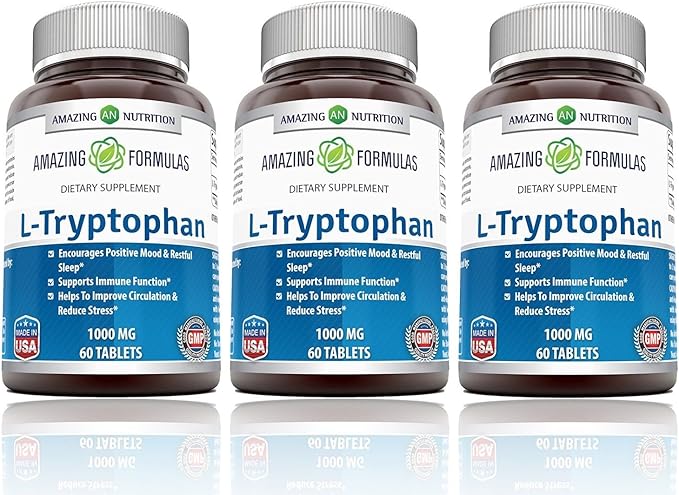 Amazing Formulas L-Tryptophan 1000mg Tablets Supplement (60 Count 3 Pack)