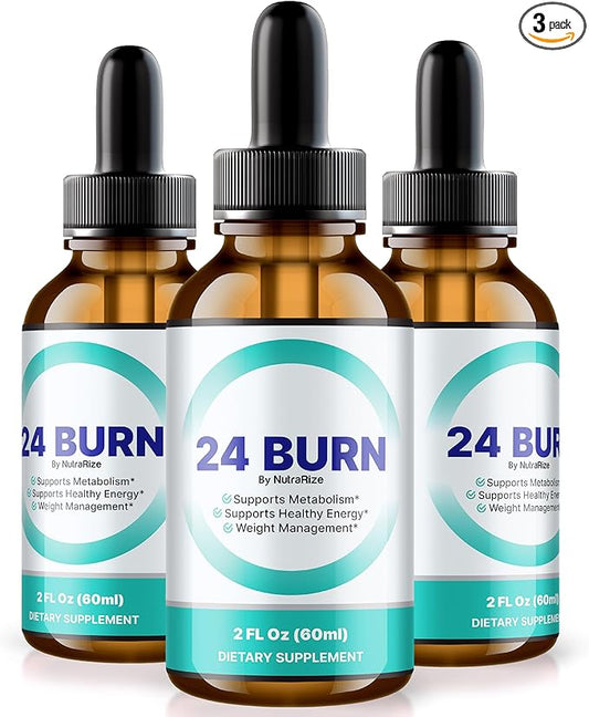 (3 Pack) 24 Burn Drops, All-Natural 24Burn Liquid (90 Servings)