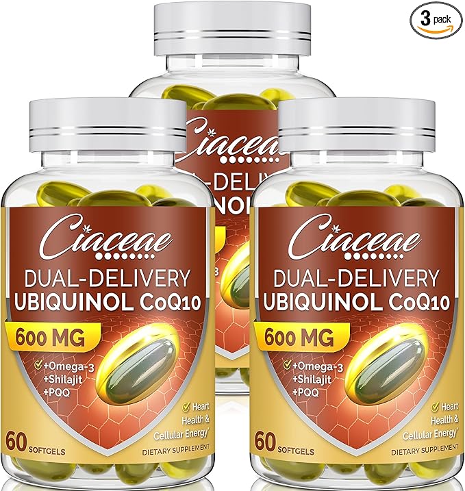 Ubiquinol CoQ10 600 MG Softgels Omega-3 & Coenzyme-Q10, Active CoQ10 Ubiquinol 180 Servings