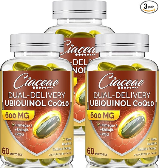 Ubiquinol CoQ10 600 MG Softgels Omega-3 & Coenzyme-Q10, Active CoQ10 Ubiquinol 180 Servings