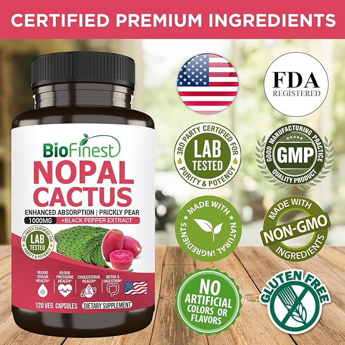 Nopal Cactus 1000mg Supplement, Prickly Pear (120 Veg.