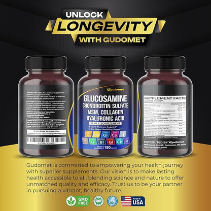 Glucosamine Chondroitin sulfate Methylsulfonylmethane Hyaluronic Acid D3, Black -150 Capsules-