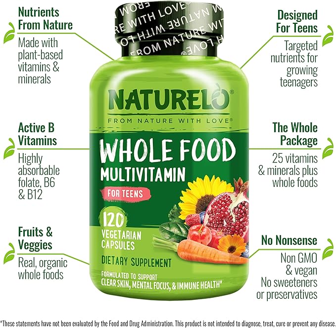 NATURELO Whole Food Multivitamin for Teens 120 Capsules