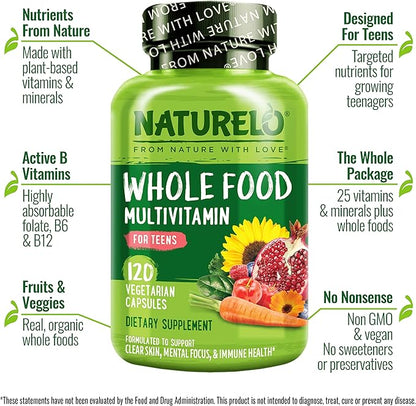 NATURELO Whole Food Multivitamin for Teens 120 Capsules