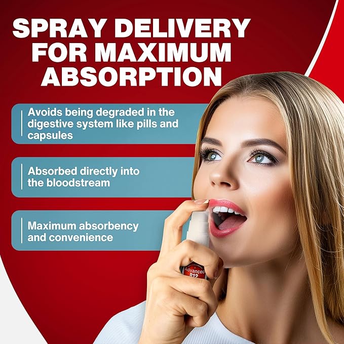 Vitamin B12 Energy Spray, Methylcobalamin with Folic Acid Sublingual Liquid Complex for Focus, & Metabolism, Nano Technology Instant Absorption and Custom Dosage (2 oz - 60 Servings)