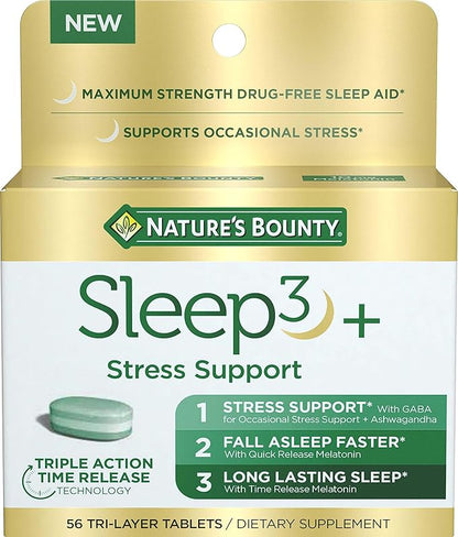 Nature's Bounty Stress Support Melatonin by Sleep3, 10mg, 10mg, Tri-Layered 56 Count