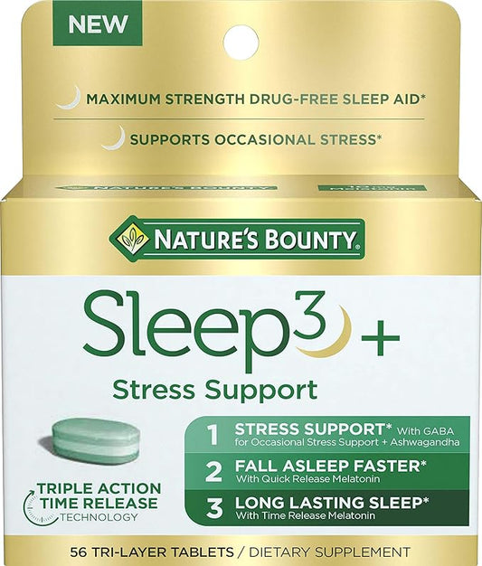 Nature's Bounty Stress Support Melatonin by Sleep3, 10mg, 10mg, Tri-Layered 56 Count