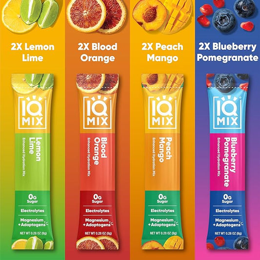 IQMIX Sugar Free Electrolytes Powder Packets - Hydration Supplement Drink Mix with Keto Electrolytes, Lions Mane, Magnesium L-Threonate, and Potassium Citrate - Sampler Pack (8 Count)