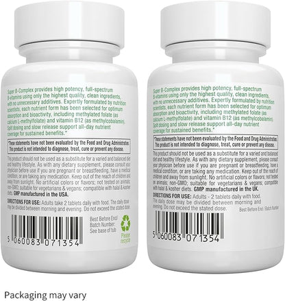 Super B-Complex – Methylated B Vitamins, B12 Methylcobalamin, 180 Small