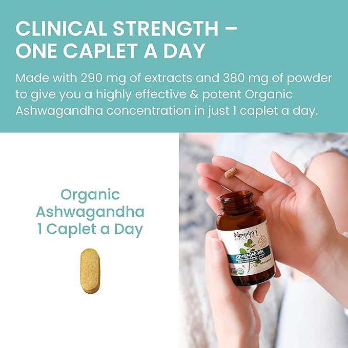 Himalaya Organic Ashwagandha, 120 Day Supply, 670 mg, 60 Caplets, 2 Pack