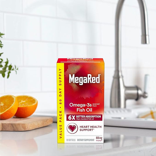 MegaRed Omega 3 Fish Oil Supplement 800mg (per 6X Absorption 3 Fatty (80cnt Box),