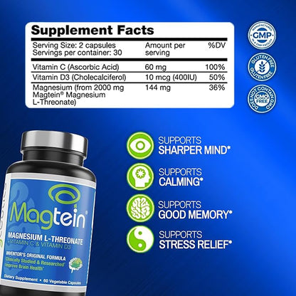 Magnesium L-Threonate, Improve Brain Health, Memory, 60 Veg (30 Days