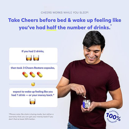 Cheers Restore | Supplement with DHM + L-Cysteine | Feel Better After Drinking & Support Your Liver | 12 Doses | Dihydromyricetin, Cysteine, Milk Thistle, Prickly Pear, B-Vitamins, Ginger