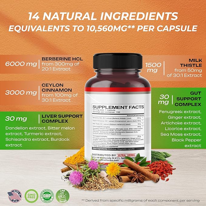 Premium Berberine 12,200MG with Cinnamon, Milk (150 Count 1))