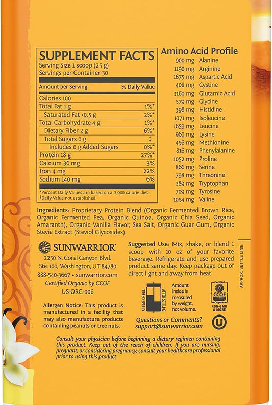 Sunwarrior Vegan Organic Protein Powder Plant-based 5 Superfood 30 Servings