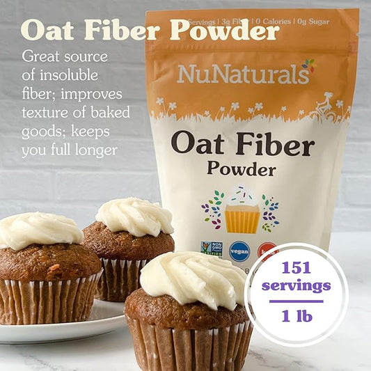 NuNaturals Oat Fiber Powder, All Natural 1 lb