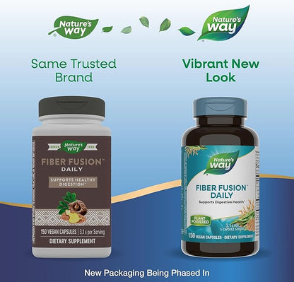 Nature's Way Fiber Fusion Daily, with Psyllium Husk, Oat Bran, Guar Gum, Pectin, Digestive Health Support*, Vegan, 150 Capsules (Packaging May Vary)