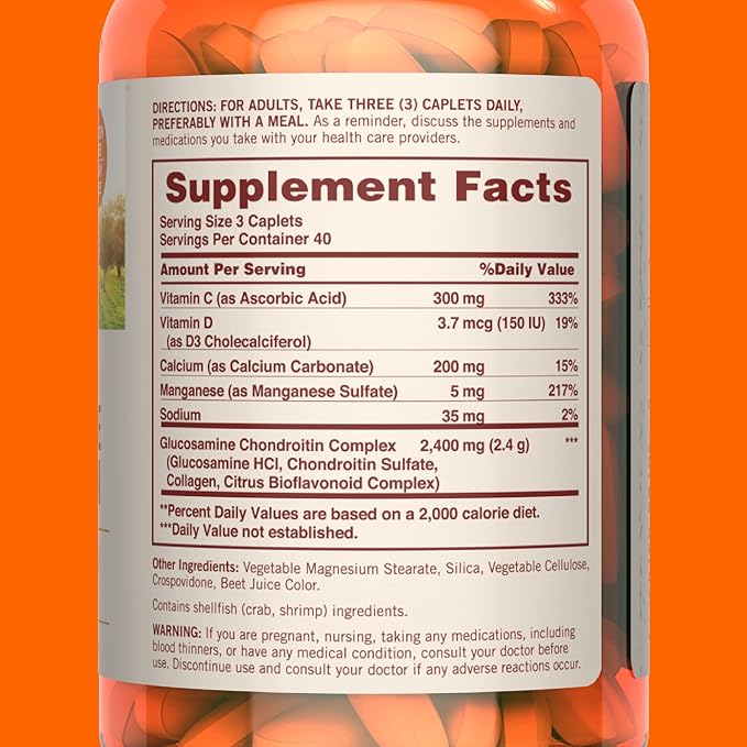 Sundown Glucosamine Chondroitin, Joint Support Supplement, D3, 120 120 Caplets