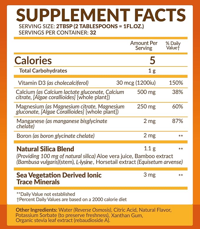 Calcium & Magnesium Liquid Supplement D3 - 100% Vegetarian 32 fl