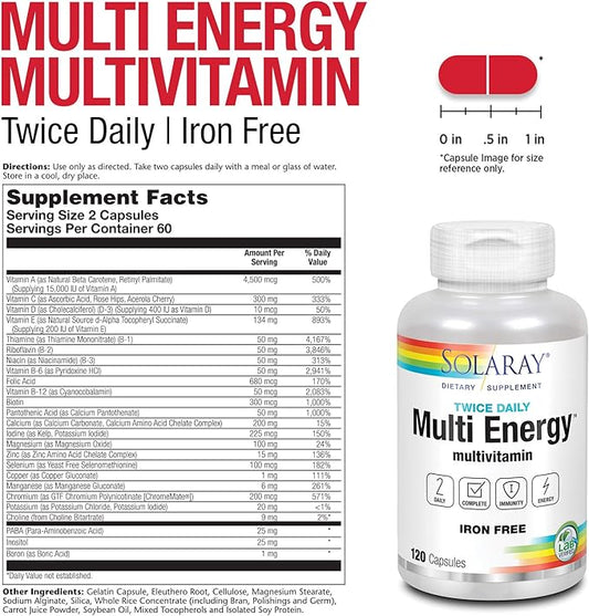 SOLARAY Multi Energy No Iron, Two 60ct (60 (60 Serv, 120 CT)