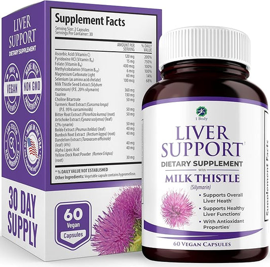 1 Body Liver Support Supplement B12 & 60 Vegan