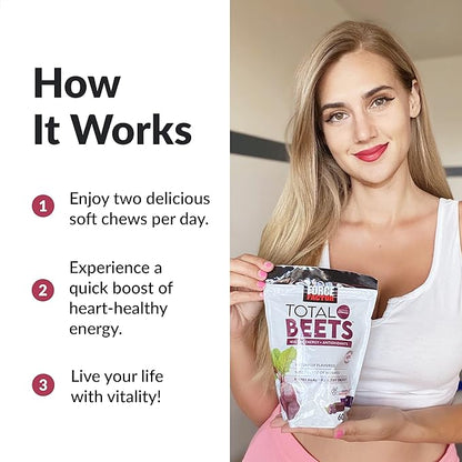 Force Factor Total Beets Soft Chews with Beetroot, Nitrates, L-Citrulline, Grapeseed Extract, & Antioxidants, Healthy Energy Supplement with Elite Ingredients for Heart, Superfood, 180 Count, 3-Pack