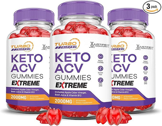 Justified Laboratories (3 Pack Tubo Ripped Keto ACV Gummies Extreme 2000MG Tubo Ripped Keto Gummies Apple Cider Vinegar Formulated with Pomegranate Beet Juice Powder B12 Vegan Non GMO 180 Gummys