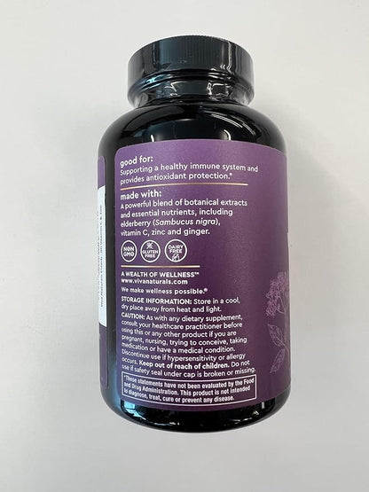 Viva Naturals Elderberry with Vitamin C and Zinc (120 Capsules) - 1000mg Sambucus Elderberry Immune Support Supplement, Black Elderberry Capsules for Adults, Elderberry Vitamins - 2 Months Supply