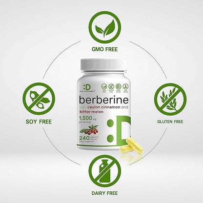 Berberine Supplement 500mg Per Capsule (1500mg 240 Veggie 97% Berberine