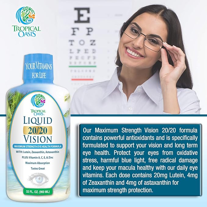Liquid 20/20 Vision w/20mg Lutein, 4mg Zeaxanthin, 4mg Astaxanthin 32 Serv, 32oz