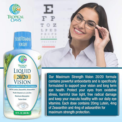 Liquid 20/20 Vision w/20mg Lutein, 4mg Zeaxanthin, 4mg Astaxanthin 32 Serv, 32oz