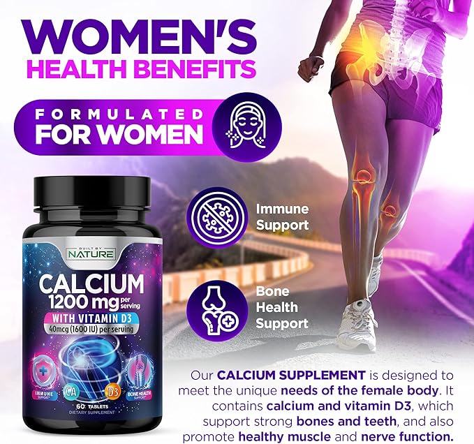 Calcium 1200mg with Vitamin D3 1200 mg 1600 IU D3, Slow 60 Tablets