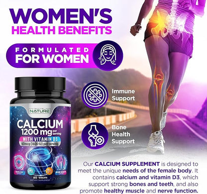 Calcium 1200mg with Vitamin D3 1200 mg 1600 IU D3, Slow 60 Tablets